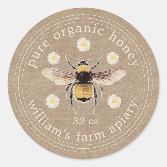 Honey Jar Label Honeybee Apiary Kraft Paper Runder Aufkleber (Vorderseite)