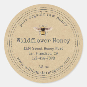 Honey Jar Label Honeybee Apiary Kraft Paper Runder Aufkleber