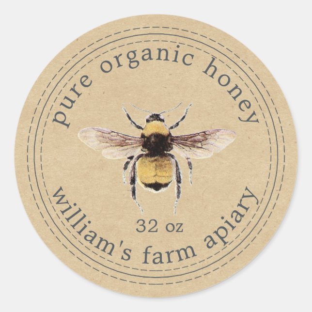Honey Jar Label Honeybee Apiary Kraft Paper Runder Aufkleber (Vorderseite)