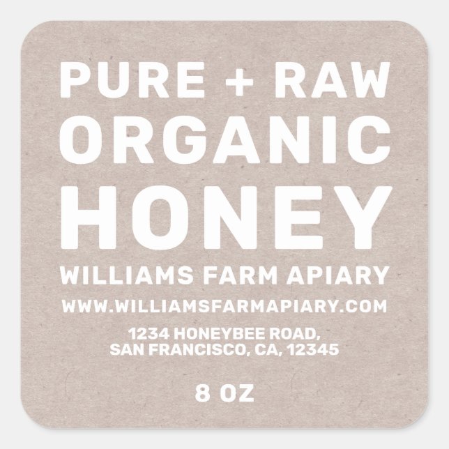 Honey Jar Label Honeybee Apiary Kraft Quadratischer Aufkleber (Vorderseite)