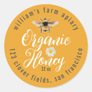Honey Jar Label Honeybee Apiary Mellow Yellow Runder Aufkleber