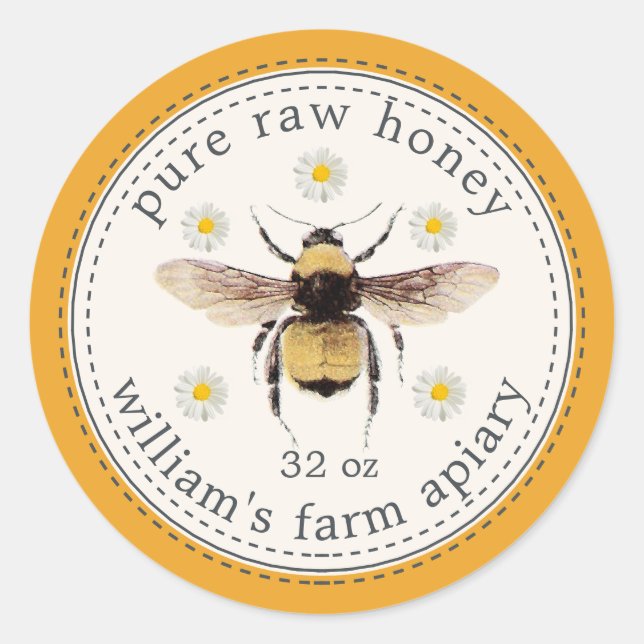 Honey Jar Label Honeybee Apiary Mellow Yellow Runder Aufkleber (Vorderseite)