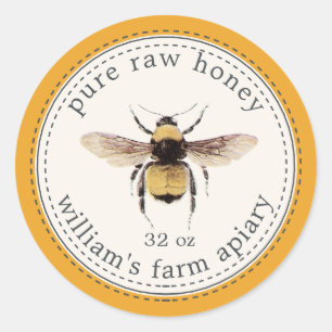 Honey Jar Label Honeybee Apiary Mellow Yellow Runder Aufkleber