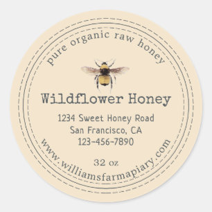 Honey Jar Label Honeybee Apiary Off White Runder Aufkleber