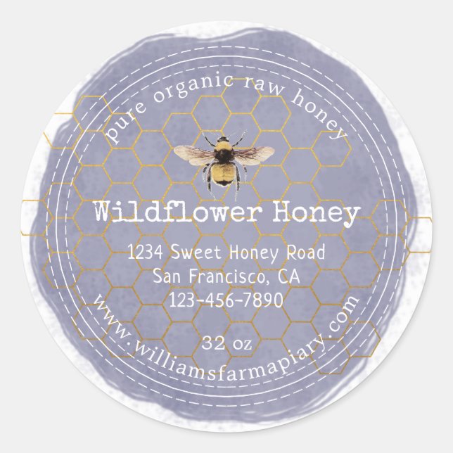 Honey Jar Label Honeybee Apiary Runder Aufkleber (Vorderseite)