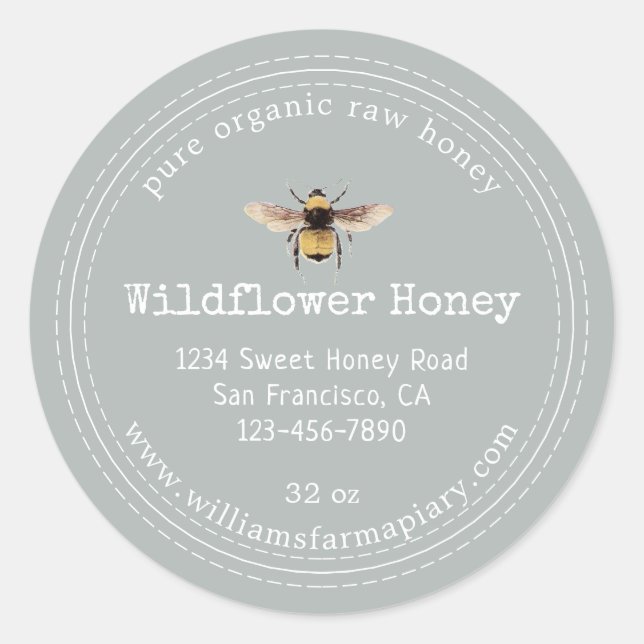 Honey Jar Label Honeybee Apiary Storm Gray Runder Aufkleber (Vorderseite)