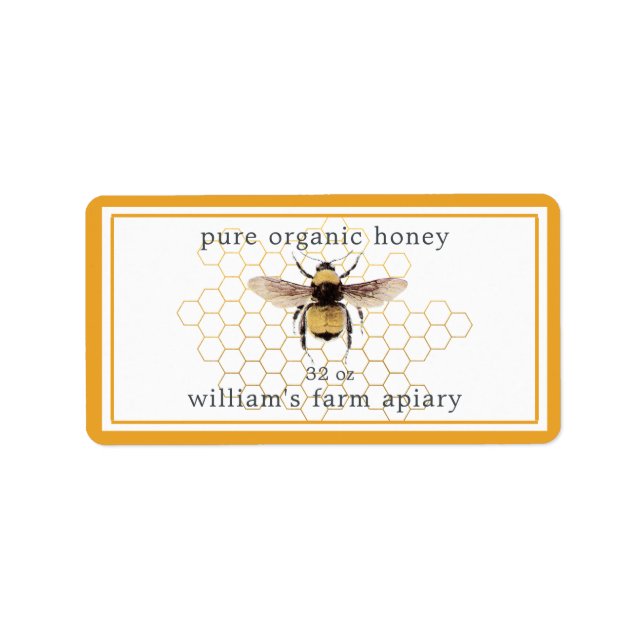 Honey Jar Label Honeybee Honeybee Honeycomb Gelb Adressaufkleber (Vorne)