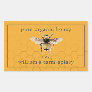 Honey Jar Label Honeybee Honeybee Honeycomb Gelb Rechteckiger Aufkleber