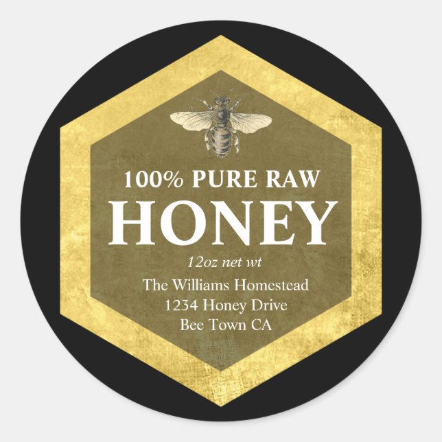 Honey Jar Label | Honigbiene und Apiary Name Runder Aufkleber (Vorderseite)