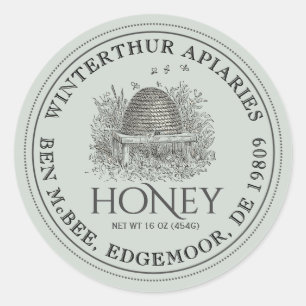 Honey Jar Label (Vintag Skep) gepunktete Grenze Runder Aufkleber