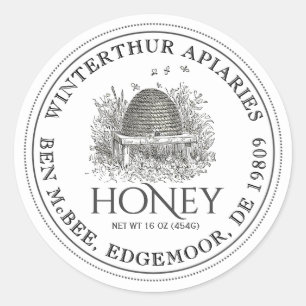 Honey Jar Label (Vintag Skep) gepunktete Grenze Runder Aufkleber