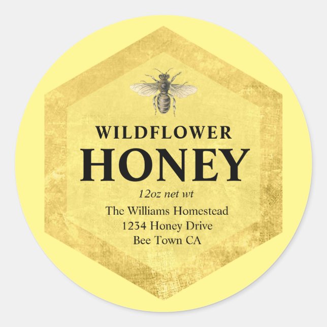 Honey Jar Label | Wildblume Honey | Name des Empfä Runder Aufkleber (Vorderseite)