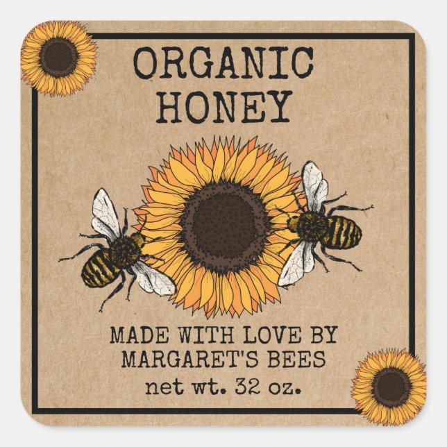 Honey Jar Labels Honeybee Honeycomb Bee Apiary Quadratischer Aufkleber (Vorderseite)