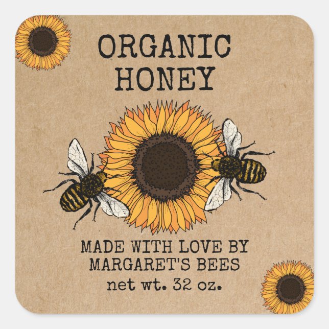 Honey Jar Labels Honeybee Honeycomb Bee Apiary Quadratischer Aufkleber (Vorderseite)