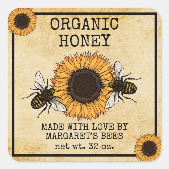 Honey Jar Labels Honeybee Honeycomb Bee Apiary Quadratischer Aufkleber (Vorderseite)