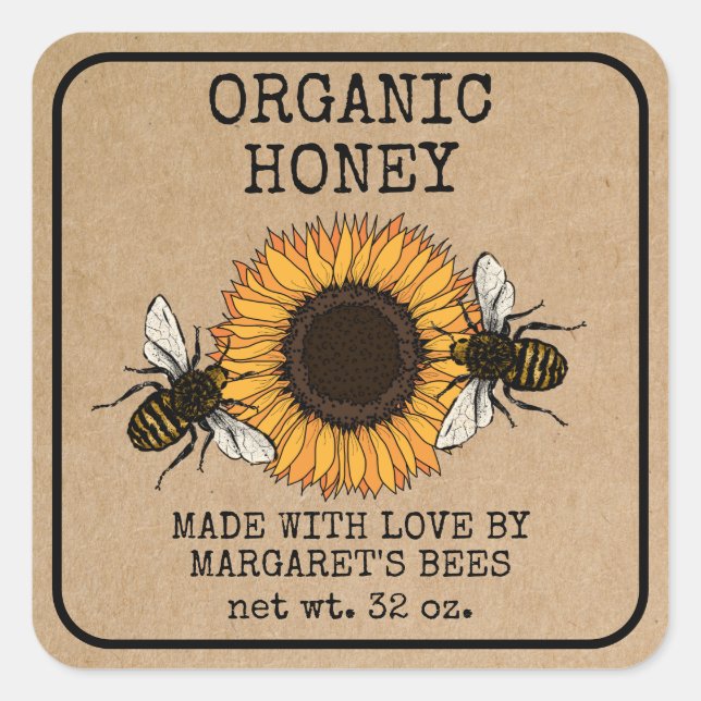 Honey Jar Labels Honeybee Honeycomb Bee Apiary Quadratischer Aufkleber (Vorderseite)