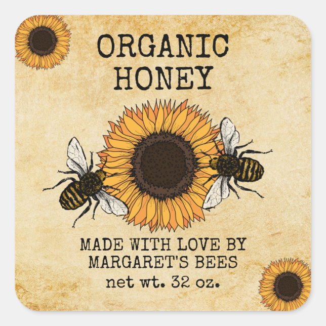 Honey Jar Labels Honeybee Honeycomb Bee Apiary Quadratischer Aufkleber (Vorderseite)