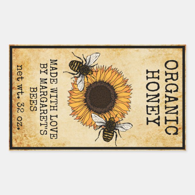 Honey Jar Labels Honeybee Honeycomb Bee Apiary Rechteckiger Aufkleber (Vorderseite)
