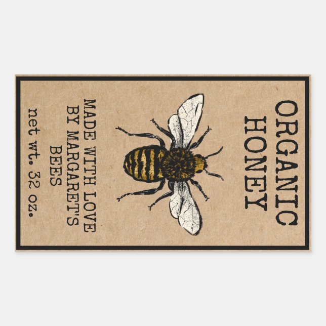 Honey Jar Labels Honeybee Honeycomb Bee Apiary Rechteckiger Aufkleber (Vorderseite)