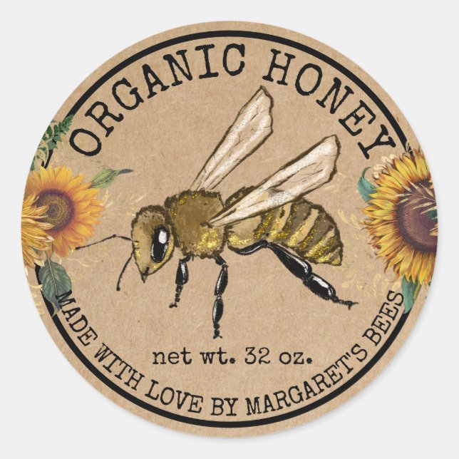 Honey Jar Labels Honeybee Honeycomb Bee Apiary Runder Aufkleber (Vorderseite)