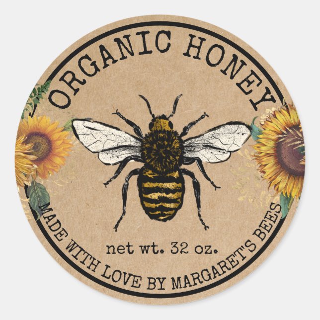 Honey Jar Labels Honeybee Honeycomb Bee Apiary Runder Aufkleber (Vorderseite)