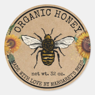 Honey Jar Labels Honeybee Honeycomb Bee Apiary Runder Aufkleber