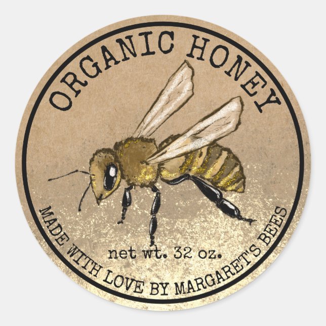 Honey Jar Labels Honeybee Honeycomb Bee Apiary Runder Aufkleber (Vorderseite)
