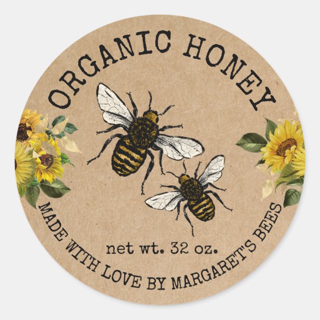 Honey Jar Labels Honeybee Honeycomb Bee Apiary Runder Aufkleber (Vorderseite)