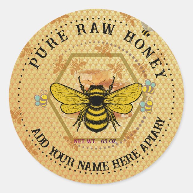 Honey Jar Stickers | Bee & Honeycomb Apiary Labels (Vorderseite)