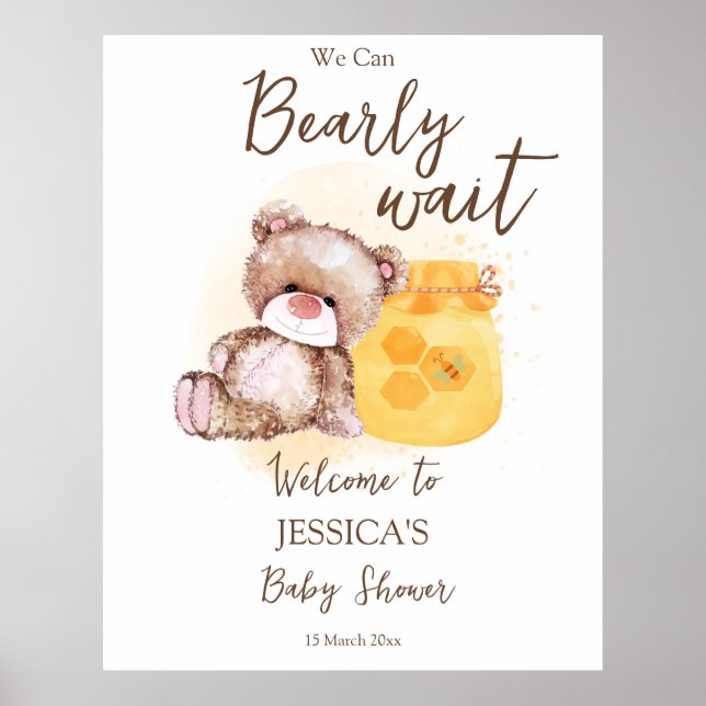 Honey Jar Teddy Bär warten Baby Dusche Poster (Vorne)