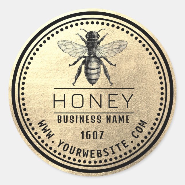 Honey Label Black Gold | Honiglogo Runder Aufkleber (Vorderseite)