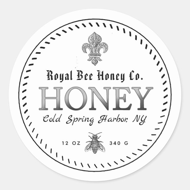 Honey-Label der White Medieval Lilie mit Biene Runder Aufkleber (Vorderseite)