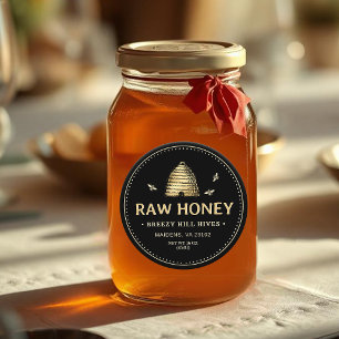 Honey Label Gold Skep Bienen gepunktete Border Bla Runder Aufkleber
