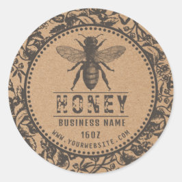Honey Label Kraft | Blume und Bienen Runder Aufkleber