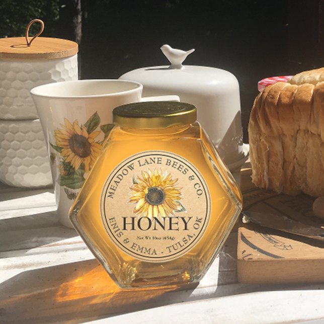 Honey Label Kraft Sonnenblume Runder Aufkleber (Von Creator hochgeladen)