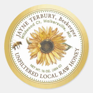 Honey Label Sonnenblume mit Biene Runder Aufkleber