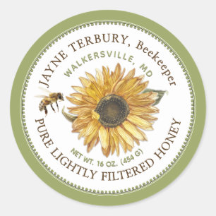 Honey Label Sonnenblume mit Biene Runder Aufkleber