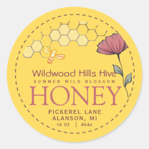 Honey Label Wildblume Bee and Honeycomb Yelllow Runder Aufkleber