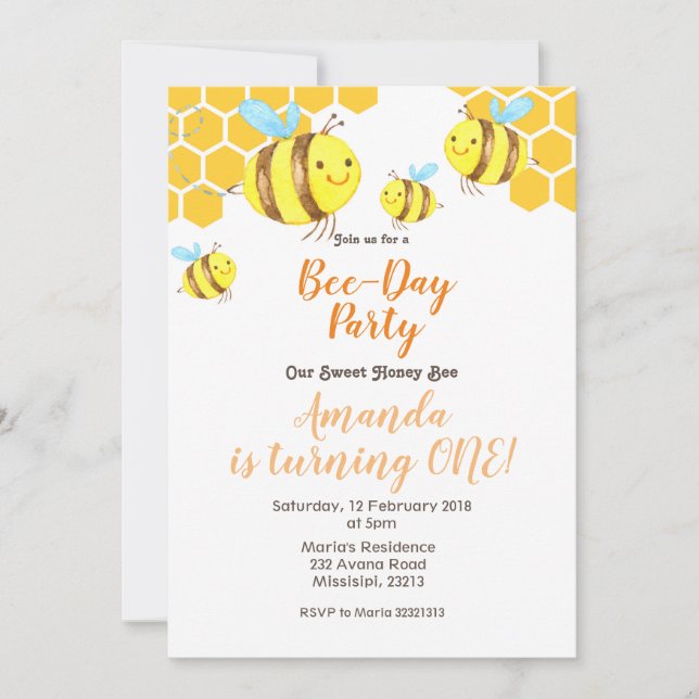 Honey Little Bee Invitation du 2e anniversaire (Devant)