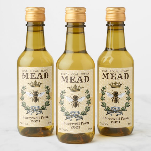 Honey Mead Bee and Crown Weinetikett (Flaschen)