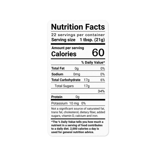 Honey Nutrition Facts Étiquette de adresse Blanc (Devant)