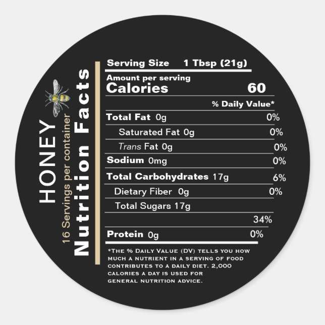 Honey Nutrition Facts Étiquette rond Abee noire (Devant)