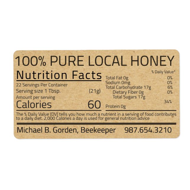 Honey Nutrition Facts Kraft Étiquette d'expédition (Devant)