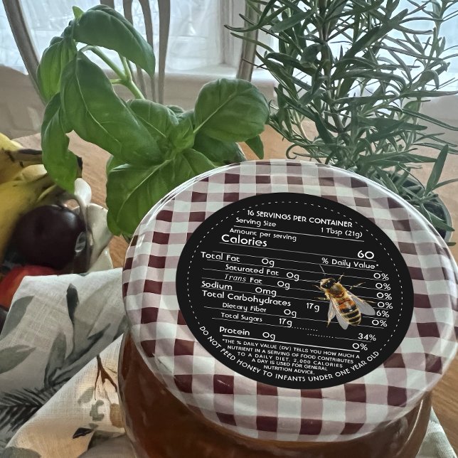 Honey Nutrition Facts Säugling Warning & Bee Black Runder Aufkleber (Von Creator hochgeladen)