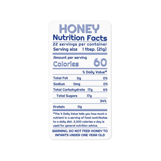 Honey Nutrition Fakten Adresse Etikett White Blue Adressaufkleber (Vorne)