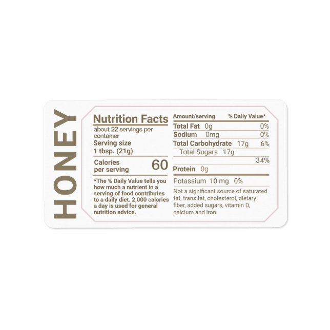 Honey Nutrition Fakten Adressetikett mit Grenzüber (Vorne)