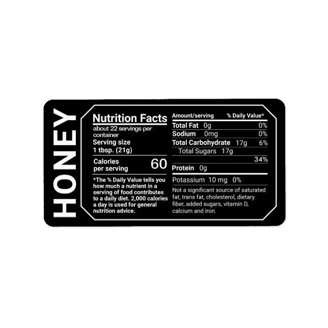 Honey Nutrition Fakten Adressetikett Schwarz (Vorne)