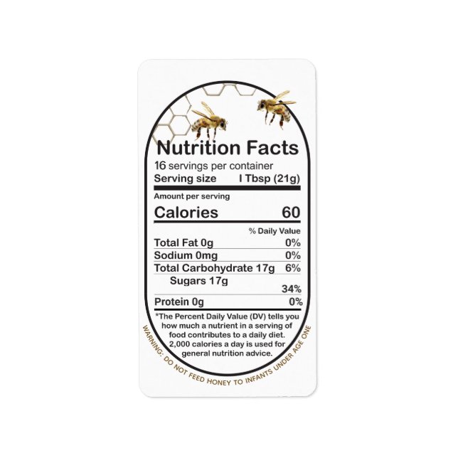 Honey Nutrition Fakten Bee Honeycomb Säugling Warn Adressaufkleber (Vorne)