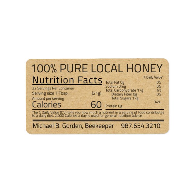 Honey Nutrition Fakten Kraft-Adressetikett Adressaufkleber (Vorne)