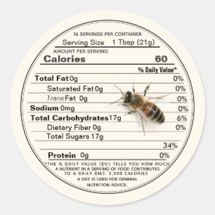 Honey Nutrition Fakten Label lebensgroße Biene Elf Runder Aufkleber